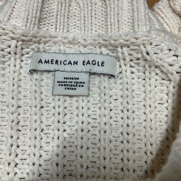 AMERICAN EAGLE Cotton Blend Cream Cropped Rib Knit Pointelle Sleeves Sweater M - Picture 4 of 8